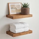 Homeforia 12 inch Golden Oak Floating Shelf, High End Solid Real Wood 12inch Small Floating Shelves for Wall Mounted, Oak Wooden 12in Floating Shelves, Heavy Duty Bracket, 12 X 6.5 X 1.75 in, Set of 2