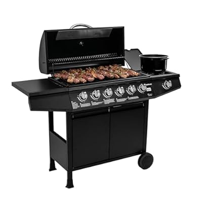 Foto di Amig - Barbecue a gas Fireplus 6+1 da 12,9 kW | Acciaio inossidabile Nero | Griglia ruote Modello GRILL-6F | Barbecue XXL con carrello e termometro | 138x52x103 cm | 7 bruciatori e Vassoio laterale