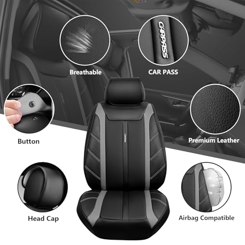 Image of CAR PASS Luxury Faux Leather Seat Covers Full Set, Breathable Sporty Premium Leather Seat Covers,Waterproof Anti Slip Automotive Seat Covers Universal Fit for 95% Trucks SUV Sedans Vans,Black and Gray