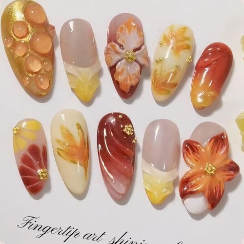 30Pcs Fall Press on Nails French Tip False Nails Medium