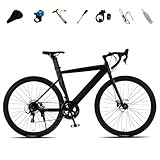 CUIOT ロードバイク 自転車 グラベルロードバイク 700c 700×28c 24段変速MTB 高炭素鋼フレーム ディスクブレーキ ドロップハンドル 軽量 街乗り 通勤 通学 都市競技男女プレゼント 初心者向け 入門級 自転車 日常之选 適応身長150-180cm シティサイクル,黒,26