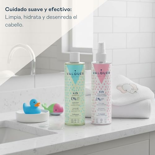 Miniatura 3 de Valquer Pack Capilar Infantil Zero. Champú Extra Suave 400 Ml Y Acondicionador Bifásico Sin Aclarado 300 Ml. Limpia, Acondiciona Y Repara El Cabello Sin Enredo Para Mayores De 3 Años. Fórmula Vegana