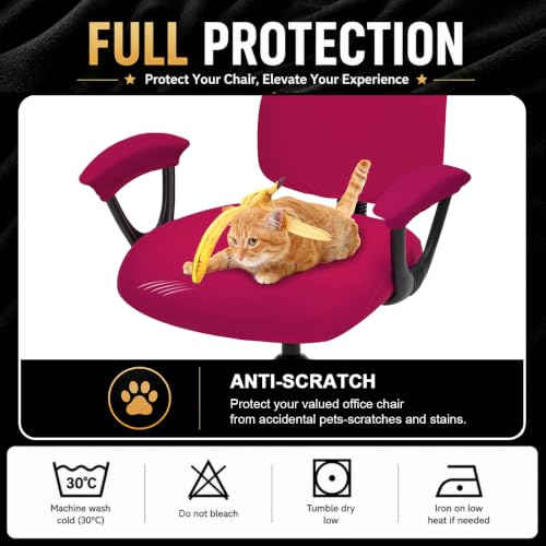 Image of Super Stretchable Separate Office Chair Seat Covers - Universal Spandex Computer Chair Slipcover - Rotating Backrest Coverings & Cushion Protectors & Armrest Covers for Dogs, Cats, Pets