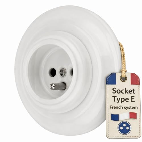 Prise murale en porcelaine rétro, tout-en-un, série PR1 blanc, type E français
