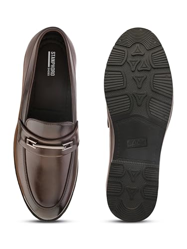 Image of STANPHORD Men Formal Loafer Shoes | Metal Accent Slip-On Moccasins | PU Leatherette Cushioned Anti-Slip | Office Party Business Casual Wear (TPSL 25024)