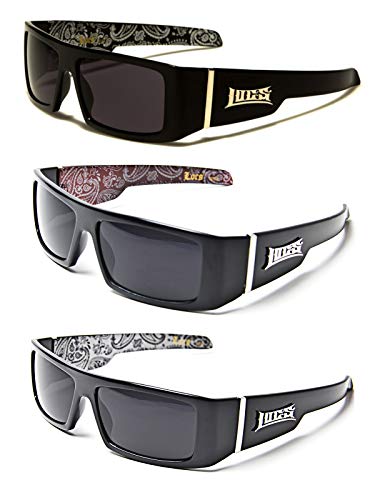 Locs Gangsta Sunglasses Various Combos 58 Style (3 Pack Silver Bandana White Bandana Red Bandana)