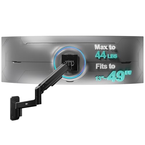 Image of WALI Monitor Wall Mount for 13-49 Inch Ultrawide Screens, Heavy Duty Single Monitor Mount Holds up to 44 lbs, Adjustable Wall Mount Monitor Arm, 75 /100mm VESA Mount (GSWM001-P), Black