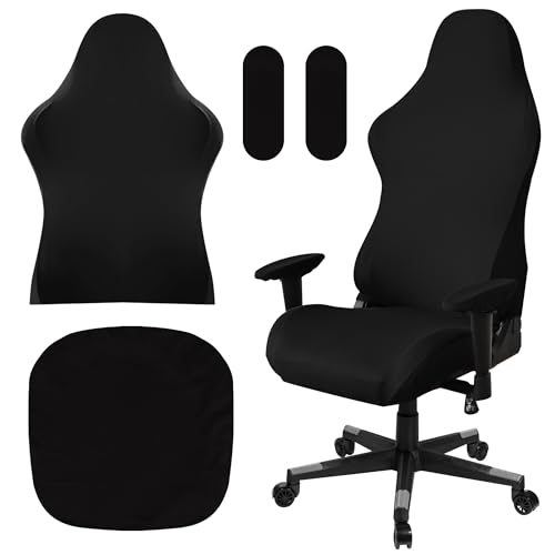 JSMTKJ Funda para Silla de Juegos, Elástica Funda Universal para Silla de Ordenador de Juego/Carreras (Negro 4 Piezas)