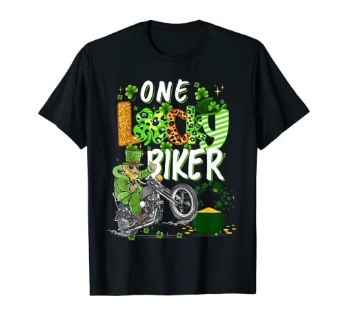 One Lucky Biker Shamrock St Patricks Day Tees homens mulheres t-shirt, Preto, S