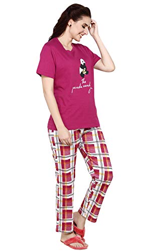 Image of Evolove Women's Cotton Round Neck Short SleevesNight Suit Set /Top Pyjama Set Super Soft Comfortable (Nightsuit-Round-HS-4)