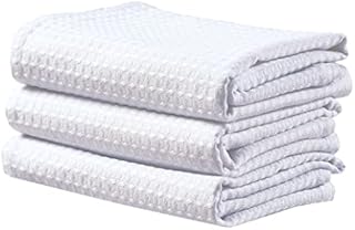 Bronwen Mathews® Extra Large Tea Towel Pack of 3 Towels Set 50 X 70CM Cotton Bar Teatowels Sets Kitchen Waffle weave Glass Cleaning Dish Cloths Catering Linen White(Waffle, pack of 3)