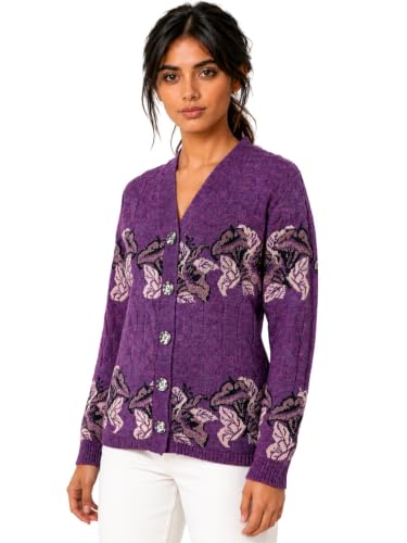 Image of Kalt Women Sweater for Winter Woolen Acrylic Full Sleeves V Neck Floral Design Cardigan Sweater for Women