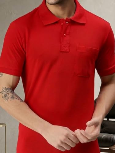 Image of Lux Cozi Men's Polo T-Shirt Regular Fit Half Sleeves with Pocket | Cotton Blend Polo Neck Collar T-Shirt for Men | Casual, Office Comfortable Breathable T-Shirt | Stylish Plain Tee