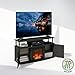 Furinno Jensen No Heat Decorative Electric Fireplace TV Stand, Entertainment Center for TV up to 55 Inch with Doors Storage Cabinet, Americano/Black