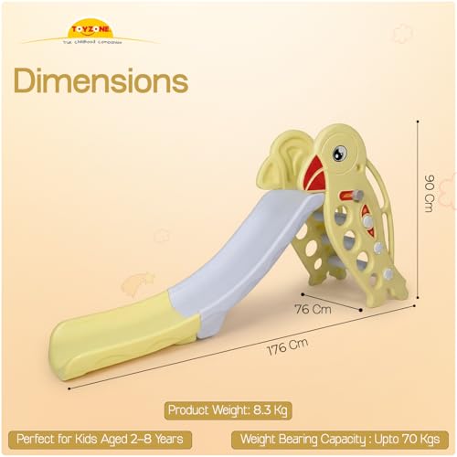 Image of Toyzone Golden Sparrow Slide for Kids | Baby Play Slide | Indoor & Outdoor Kids Slider | Easy Assembly | Safe Rounded Design | BIS Certified | Made in India | Kids Slide for 2-8 Years, Upto 70 kgs
