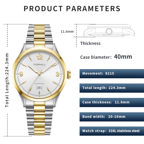 Image of TOPHILL Men Watches Automatic Mechanical Watches - Dive, GMT, Chronograph & Dress Styles | 316L Stainless Steel, Sapphire Crystal, Ceramic Bezel | 5ATM-300M Waterproof with Super Luminous | Classic Business & Sport Casual