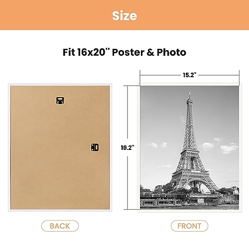 Image of upsimples 16x20 Picture Frame White 3 Pack, Scratch-Proof Poster Frames 16 x 20 for Photo Gallery - Slide-In Strips, Horizontal or Vertical Wall Mounting