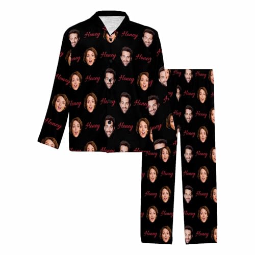 Personalized Pajamas Set with Face Text Custom Pajamas Photo Matching Pj Pants for Couples Men Christmas Valentine's Day