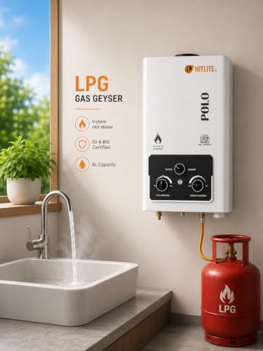 Image of 6L LPG Gas Geyser for Cylinder Gas | Pure Copper Heat Exchanger | ISI & BIS Certified | Instant Water Heater | No Electricity Required | 2 Years Warranty | White