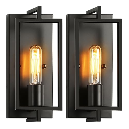 WILON Black Wall Sconces Set of 2, Modern Industrial Wall Light Fixtures, Indoor Farmhouse Rustic Wall Mounted Lamp for Bedroom Living Room Hallway Fireplace Stairway Wall Decor