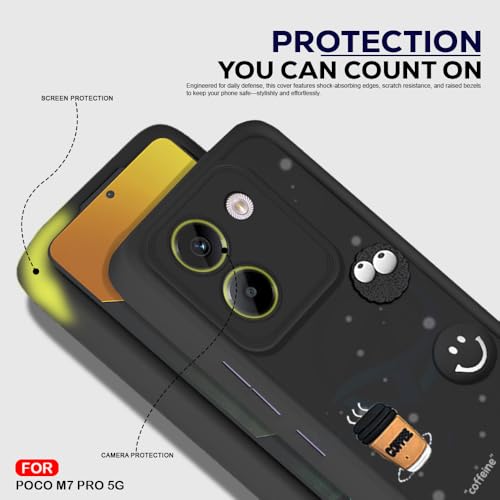 Image of AESTMO Back Case Cover for Poco M7 Pro 5G | Cute Fun Cartoon 3D Ball | Coffee Silicone Case | Full Body Protection | Camera Protection Back Cover for Poco M7 Pro 5G (Black)
