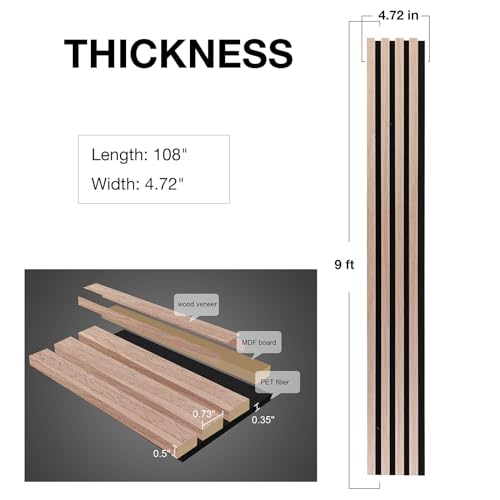 NeatiEase Wood Wall Panels, 9 Feet Acoustic Slat Wall Panels for Interior Wall Decor and Noise Reduction, Decorative Slat Wall Paneling, Natural Walnut, 6-Piece