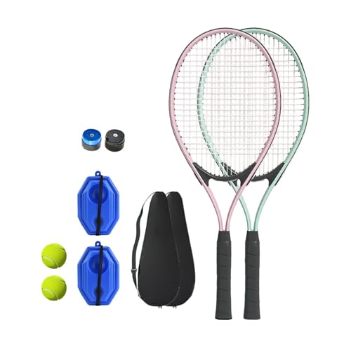 AMSLSIU Raqueta de Tenis Esencial, Juego de Tenis portátil con Pelota Ejercicio para Practicar en el jardín al Aire Libre, Equipo Entrenamiento Resistente, Juego portátil con Pelota Ejercicio