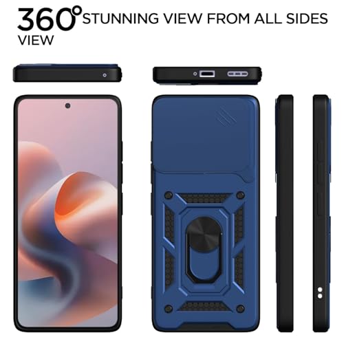 Image of Luxe Back Cover for Motorola G86 Power | D10 Tough Armor Case | Sliding Camera Shield | 360 Protection | Kickstand Ring Holder | Military-Grade Bumper Case