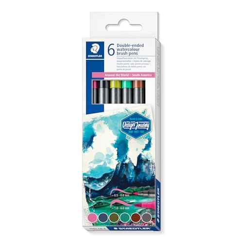 STAEDTLER 3001-6 feutres double pointe de coloriage aquarellables assortis - Pointe pinceau 1-6 mm - Pointe fine 0,5-0,8 mm - Edition Design Journey - Etui carton - 3001 C6-4