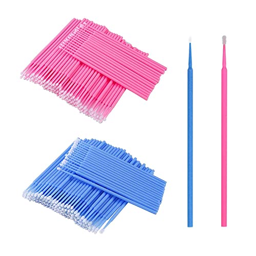 TAKUZA 200 microcepillos desechables para extensiones de pestañas, accesorios para lifting de pestañas, injerto de pestañas, varillas de limpieza de maquillaje, orales y limpieza (rosa+azul)