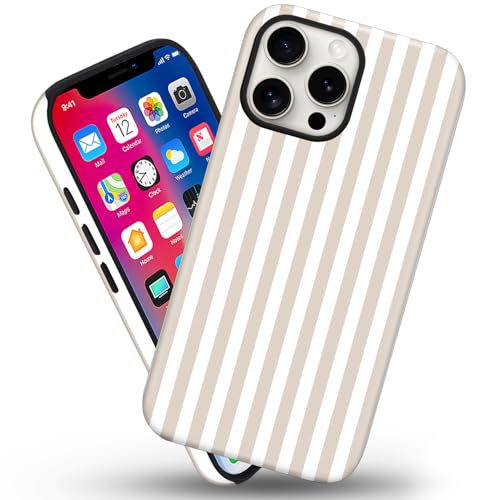 flewfun Magnetic for iPhone 15 Case Cute Stripes Phone Case, Shockproof Slim TPU and Hard PC Protective Phone Cover Compatible with MagSafe Designed for Women Girls, Apricot by flewfun - Image 2