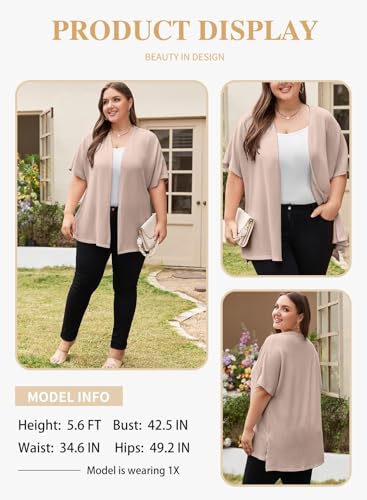 Image of Eytino Women Plus Size Lightweight Cardigan Half Sleeve Ribbed Knit Kimono Cardigans Tops(1X-5X)