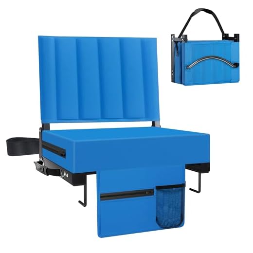 Aliphon Stadium Seat for Bleachers with Back Support and Cushion, Bleacher Seats with Shoulder Strap and Cup Holder, Padded Portable Folding Comfort Stadium Chair, for Sports Events, Blue (1pcs)