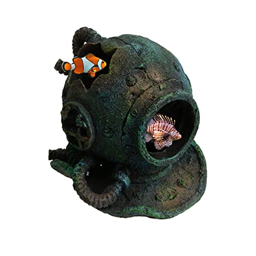 Toolzia Casque de plongée pour aquarium, aquarium avec grottes, casque antique, épave en résine, décorations d'aquarium pour décoration d'aquarium Cover