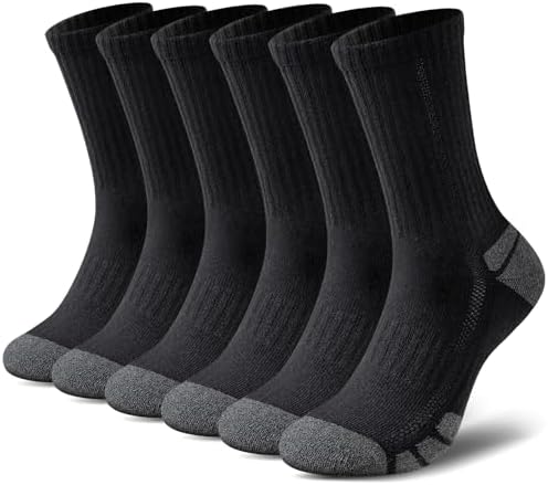 Cotton Crew Socks Cushion Athletic Socks Breathable Moisture Control Running Socks Sports Socks for Men Women 6 Pairs