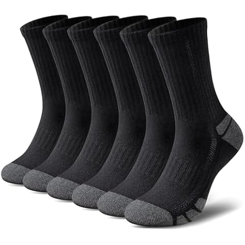 Cirorld Cotton Crew Socks Cushion Athletic Socks Breathable Moisture Control Running Socks Performance Sports for Men Women 6 Pairs 13-15 Black Cover