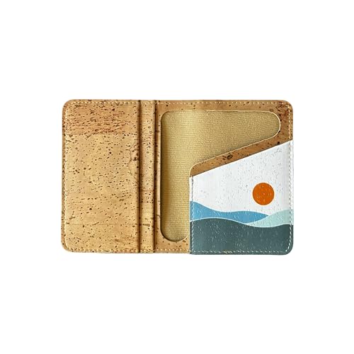 Image of Cork Wallet - Cork Card Holder - Art Print - Eco Friendly - Vegan Non-Leather -Sustainable - Bifold, Waves, Cork Grain Wallet