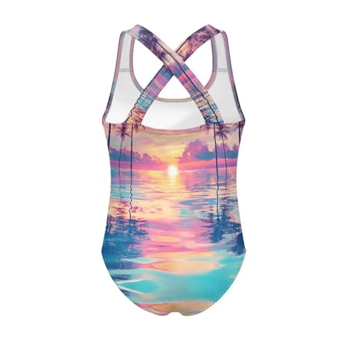 Girls One Piece Swimsuit Kids Cute Bathing Suit Quick Dry Crossback Straps Summer Swimwear for Beach Size 5-142