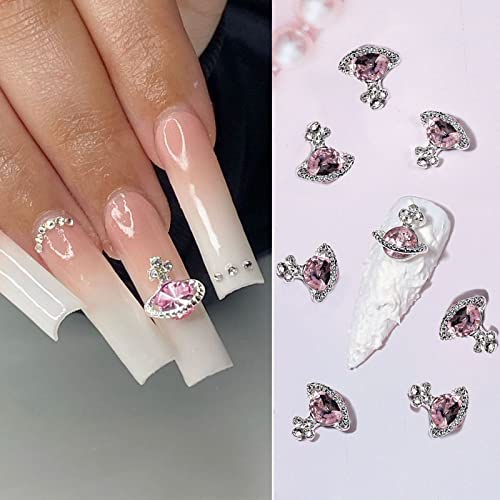 20Pcs Nail Art Charms White Pink Planet Nail Charms 3D Shiny Nail Supplies With Rhinestones Saturn Shape Nail Accessories For Women Nail Decoration Diy Design Nail Gem Crystals Jewelry #TOP1