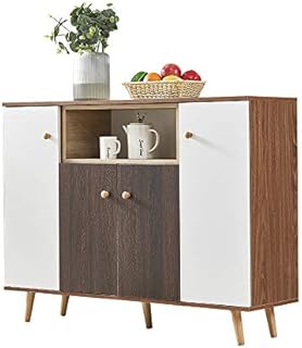 Sanery Modern Design White & Brown Wooden Sideboard Cupboard Cabinet Kitchen Storage Organiser Unit (4 Door Brown)