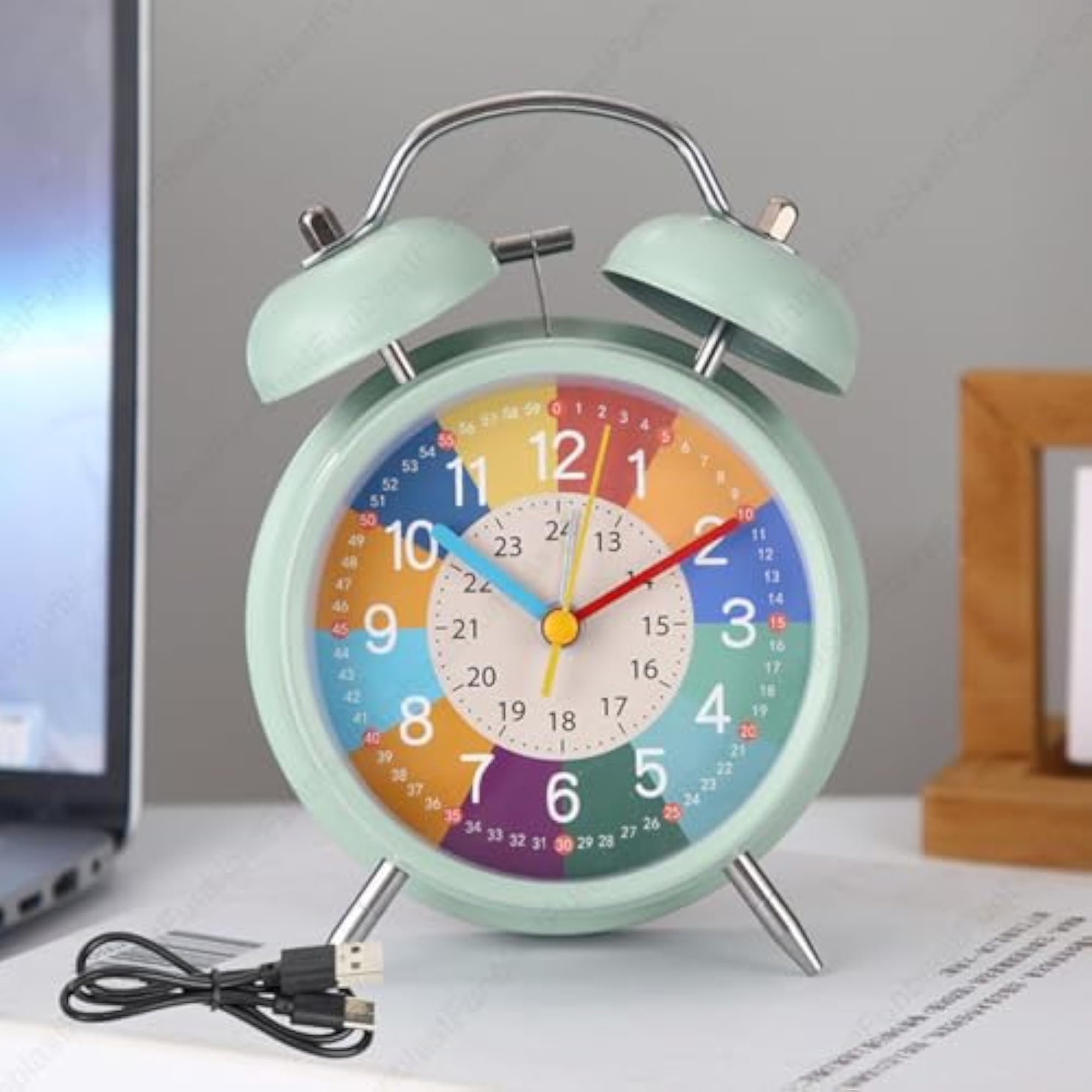 Kids Learning Alarm Clock, Colorful Analog Twin Bell Clock