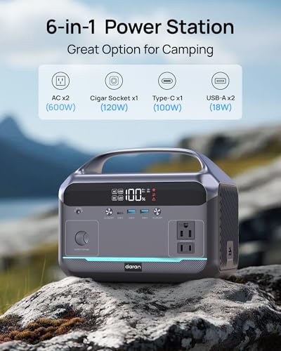 Image of DaranEner Portable Power Station 600W with Bag, 288Wh (90,000mAh) LiFePO4 Battery Backup, 2x600W (1200W Surge) AC Outlets, 2.2H Fast Recharge, Solar Generator for Camping, RV, Travel, Home Emergency