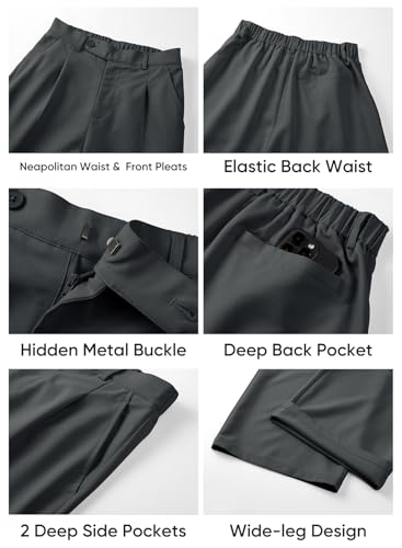 Image of JMIERR Mens Baggy Casual Dress Pants Lightweight Pleated Old Money Wide Leg Pants Loose Relaxed Fit Trousers