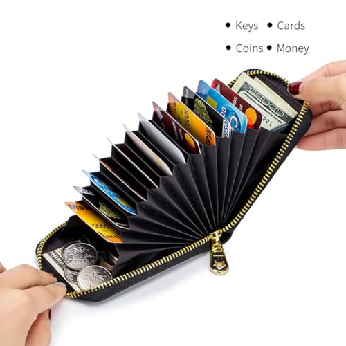 Leather Credit Card Holder Wallet Zipper Cards Cases Pocket KeyChain Wallets RFID Blocking Holder for Men Women,Black3