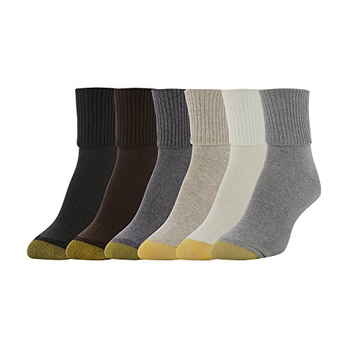 Gold Toe Women's 6-Pack Turn Cuff Sock Brown Grey Mix Shoe Size 6-9/Sock
