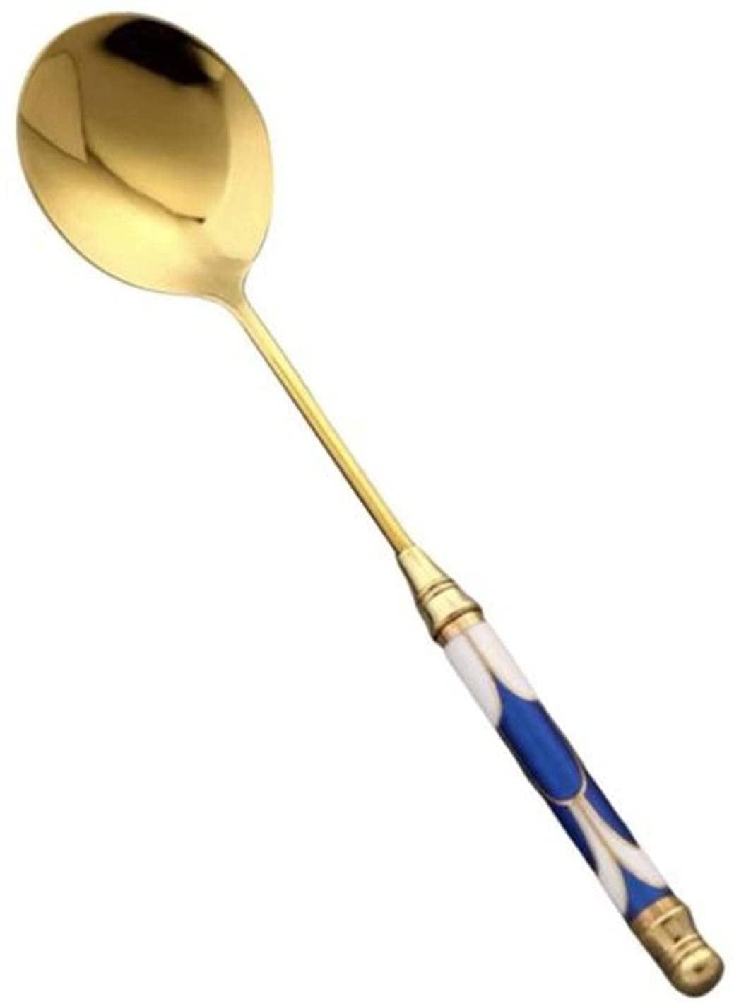 Kleine Löffel, Edelstahl-Kaffee-Milchlöffel mit keramisch langem Griff Löffelküche Dessert Löffel vergoldet Dessert Löffel Mokkalöffel(Big Spoon G)