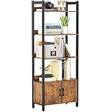 Furologee Bookshelf and Bookcase with Doors, Tall 61' Free Standing Display Shelving Units with 4-Tier Shelves, Industrial Storage Cabinet for Home Office, Living Room, Bedroom, Bathroom, Rustic Brown