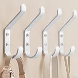 susswiff Coat Hook for Hanging, 20LB (Max), Stainless Wall Hooks for Towel, Hat, Backpack, Key, Clothes, Wall Mounted Coat Hanger for Closet, Metal, White, 4 Pack