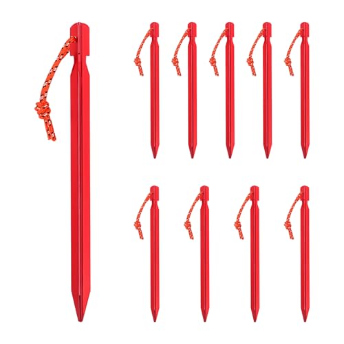 wilcractk Picchetti Tenda in Alluminio Antivento con Corda Rinforzata 18 cm Colore Rosso Leggeri e Resistenti per Campeggio Esterno Tende Tarp Escursioni 10 Pezzi