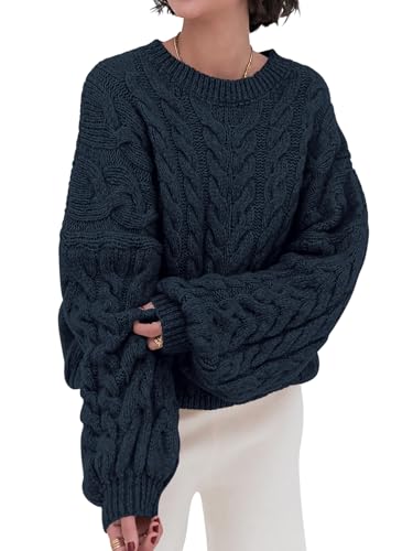 Image of PRETTYGARDEN Womens Sweaters Spring 2026 Cable Knit Long Sleeve Crewneck Oversized Sweater Chunky Pullover Loose Outfits